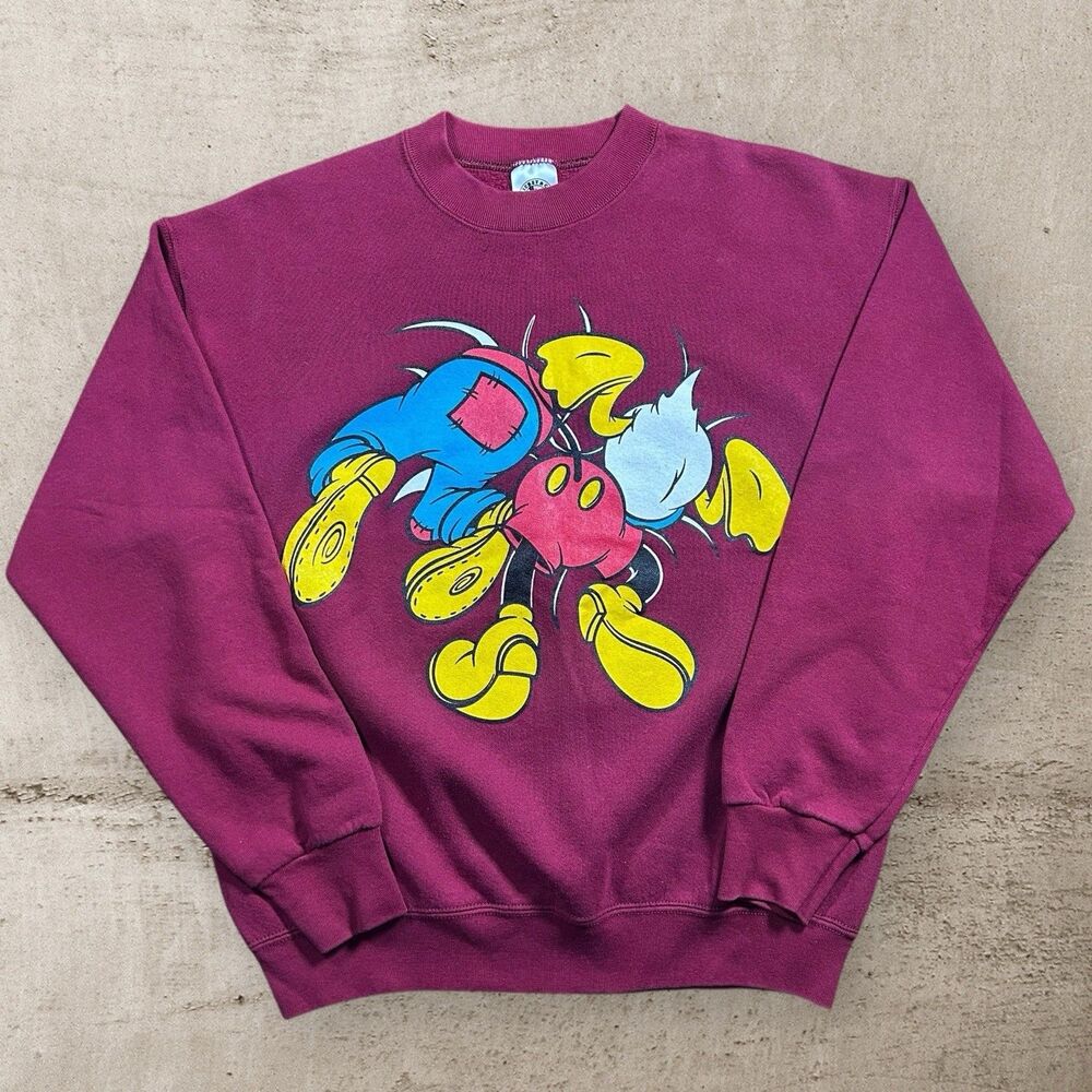 Vtg Disney Mickey Mouse & Friends Breakthrough Crewneck Large Back Hit Red 90s